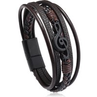 Men's Musical Symbol Leather Bracelet Vintage Creative Men's Bracelet Music Symbol Simple Leather Multi-Layer Bracelet