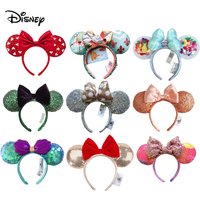 Disney Mickey Mouse Ear Headband Amusement Park Hair Hoop Fish Scale Sequin Mesh Party Headwear Girl Toy Birthday image 4