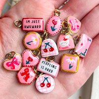 Pink Enamel Painted Bow Flower Duck Cherry Square Heart Pendant Geometric Charms for Neckalce Bracelet DIY Jewelry Accessories