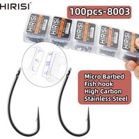 Hirisi 50/100pcs Coating High Carbon Stainless Steel Barbed Carp Fishing Hooks Pack with Retail Original Box 8003