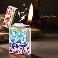 Retro Classic Side-Slide Langsheng Lighter Embossed Grinding Wheel Open Flame Inflatable Lighter Alloy Men'S Cigarette Gadget