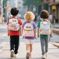 Children's Autumn/Winter Outdoor Backpack - Customizable with Name, Cute Cartoon Embroidery, Lightweight Preschool Birthday and Holiday Gift (Ages 3-6)