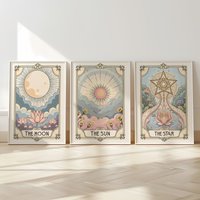 Modern Boho Tarot Sun And Moon Wall Art Print Canvas Painting Poster Picture For Living Room,Bedroom Home Decor