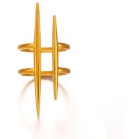 Vintage 18K Gold Plated Stainless Steel Parallel Double Line Hollowed Out Open End Ring Women Anti Allergic Charm Daily Jewelry