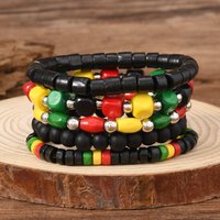 Hot-selling handmade men's beaded bracelet red yellow green multi-layer stretch string wooden beads bracelet