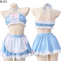 Kawaii Girl Anime Cafe Clerk Maid Unifrom Outfits Women Cute Lolita Blue Pajamas Pool Party Waiter Costumes Cosplay