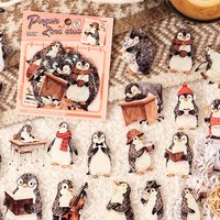 Cute Watercolor Penguin Sticker Pack, Retro Aesthetic Journal Decals, Waterproof Stickers for Tumbler DIY