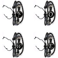 26 Letters A-Z Single Alphabet Leather Bracelet ID Name Friendship Adjustable Bangle for Men Women Kids Family Gift