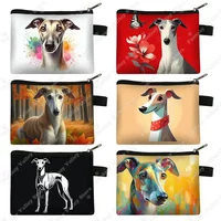 Geli Greyhound Dog Printed Coin Purses Coin Money Bag ID Credit Card Holder Small Wallet Zipper Pouch Clutch Earphone Organizer