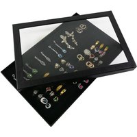 Black Hundred Ring Display Box with Visible Transparent Lid Store Counter Jewelry Display Tray Home Ring Earring Storage Holder