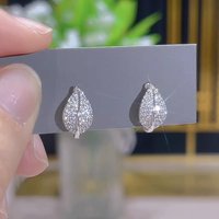 Chic 925 Sterling Silver Cubic Zircon Leaf Earrings for Women Dainty Circle Ear Statement Accessories Trendy Wedding Jewelry