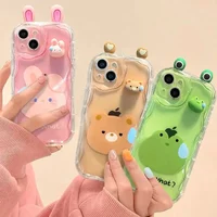 Creative 3D Rabbit Frog Bear Wave Case for iPhone 16 E 15 Pro Max 14 13 12 Mini 11 Pro Max XS X 8 7 Plus Shockproof Back Cover