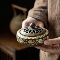 Colored Enamel Lotus Incense Burner Ceramic Painted Incense Bowl Tea Ceremony Accessories Sandalwood Coil Censer Home Decor
