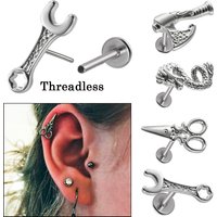 1PC Surgical Steel Threadless Wrench Axe Scissor Dragon Labret Lip Ring Ear Cartilage Tragus Earring Helix Lobe Piercing Jewelry