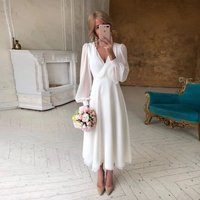 Custom Chiffon Wedding Dresses For Women 2024 V-neck Long Sleeves Simple Wedding Gowns A-line Formal Occasion Vestidos De Novia