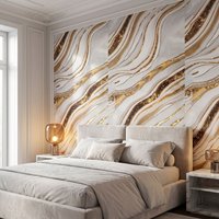 Luxury White Brown Gold Foil Marble PVC Wallpaper, Removable Waterproof Self-Adhesive Sticker for Modern Kitchen Renovation