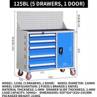 Modularer Werkzeugschrank mit Fünf Schubladen/Einzel-Tür, mit Bremsrollen, Industriequalität, Schwerlast-Werkzeugwagen (Anpassbar)