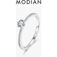 Modian Solid 925 Sterling Silver Simple Round Clear CZ Finger Rings For Women & Girls Cassic Wedding Statement Fine Jewelry Gift