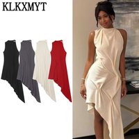 KLKXMYT Women's Chic Irregular Dress 2026 Summer Elegant Backless Sexy Dress Ruched Causal Female Long Dresses