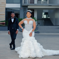 Luxury Sweetheart Long Sleeve Mermaid Wedding Dress African Shining Beaded Wedding Dress Plus Size Bride Dress Customization