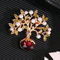 Vintage Gold-Tone Tree of Life Brooch - Pearl, Gemstone, Green Enamel Leaves, Rhinestones, for Retro Jewelry Lovers, Ideal Gift