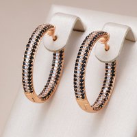 Fashion Luxury Black Synthetic Zirconia Golden Plated Hoop Earrings for Women Dazzle Simple Banquet Festival Jewelry Accessories