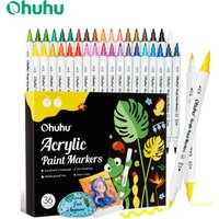 Ohuhu Acrylic Paint Markers Cotton Core 36 Colors Dual Tips Paint Pens High Opacity Acrylic Markers Waterproof Lightfast Drawing
