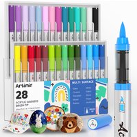 Acrylic Paint Marker Set, 14/28 Colors Brush Tip, Water Based, Auto Ink, Opaque Perm Marker for Rock, Wood, Fabric, Art Crafts