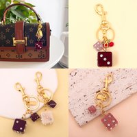 2PCS/lot Red Good Luck Dice String Crystal Epoxy Gold Foil Resin Rhinestones Keychain Fashion Y2K Keyring Bag Purse Accessories