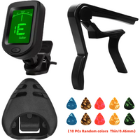 Guitar Beginner Accessories Set w/Guitar Tuner Includes/Guitar Capo/10 picks (Random) /Plectrum Holder/for Any Guitar