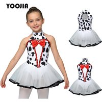Dalmatian Costume for Kids Girls Sleeveless Sequin Bowknot Mesh Puffy Dress Halloween Black Spotted Ballet Leotard Dress Cosplay