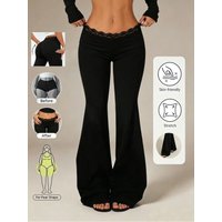 New Sexy Lace High Waisted Leggings for Girls, Flared Pants, Daily Casual Elastic Breathable Pants, Women's Clothing for Travel