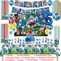 Blue Elf The Smurf Birthday Party Supplies Balloon Banner Backdrop Cake Topper Party Decoration Baby Shower