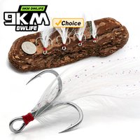 9KM 15-30PCS Feathered Treble Hooks Dressed Triple Hook Round Bend High Carbon Steel Hook for Saltwater Freshwater