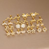 New Design Stainless Steel Small Stud Earrings For Women Girl Little Gold Color Cubic Zirconia Cartilage Piercing Party Jewelry