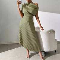 Dresses Women Pleated Long Dress Asymmetrical Diagonal Collar Folds A Line Maxi Gown Female Summer 2026 Vestidos Office Lady