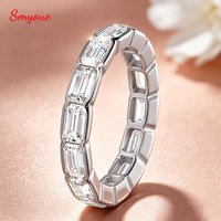 Smyoue D Vvs1 3*5mm Emerald Cut Moissanite Rings for Women Full Eternity Bands Wedding Bridal Jewelry Pure S925 Silver Gift