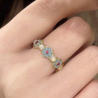 Classical Blue Small Flower rings for women Enamel Exquisite Natural Jade chalcedony White Ring Chinese Style Party Jewelry Gift