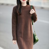 2025 new 100% merino wool O-neck pullover solid color autumn and winter skin-friendly loose long skirt knitted fashion