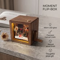 DIY Walnut Hand Crank Photo Box Luminous Picture Album Memory Keepsake 8 or 16 Photos LED Light Option Unique Home Decor Gift