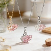 Chic Gold Silver Plated Swan Pendant Necklace With Pink Clear CZ Dainty Elegant Jewelry Charms Pendant For Women Birthday Gift