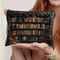 Polyester Women's Cosmetic Bag,Fashionable Bookshelf Series, Suitable for Holiday Outdoor Travel And Daily Use