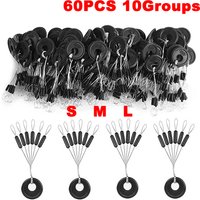Fishing Bobber Stopper 60Pcs/10Groups 6 in 1 Black Rubber Beads Stopper Fishing Float Beans Space Float Sinker Stops Accessories