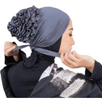 Fashionable Women's Hijabs Solid Color Hijab Turban Caps Chiffon Flower Decor Headwear Islamic Head Wrap Head Scarf Cap