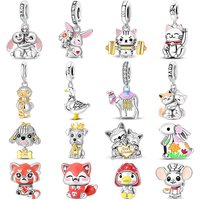 925 Sterling Silver Happy Zoo Cat Dog Rabbit Fox Charms Beads For Women Fit Original Bracelet DIY Birthday Party Jewelry Gifts