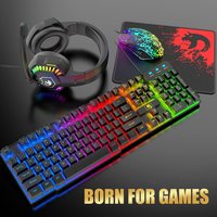 MAMBASNAKE T11 UK 100% Gaming Keyboard&Mouse&Headset&Mouse Pad Combo Set Rainbow Backlit Keyboard, 2400DPI 4 Buttons USB Wired