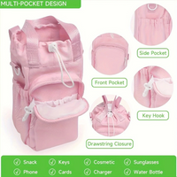 For Stanley 30Z/40Z Water Bottle Bag Insulated Pink Polyester Backpack with Phone Pocket Adjustable Strap for Outdoor Camping