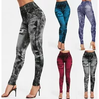 Women's High-Waist Imitation Jeans Stretch Oversize Leggings Slim Fit Push-Up Gym Streetwear Plus Size Women High Waist Leggings