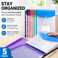 Vertical A4 Loose Leaf Pouches Feature 11-hole Punching Design for Binder Fitting Equipped with Colorful Label for Classified