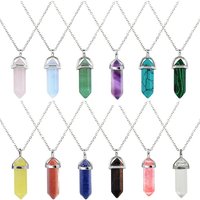 Colliers avec pendentif en pierre naturelle, colonne hexagonale, Quartz, cristal de guérison, améthyste, Lapis Lazuli, bijoux à la mode, cadeau, vente en gros